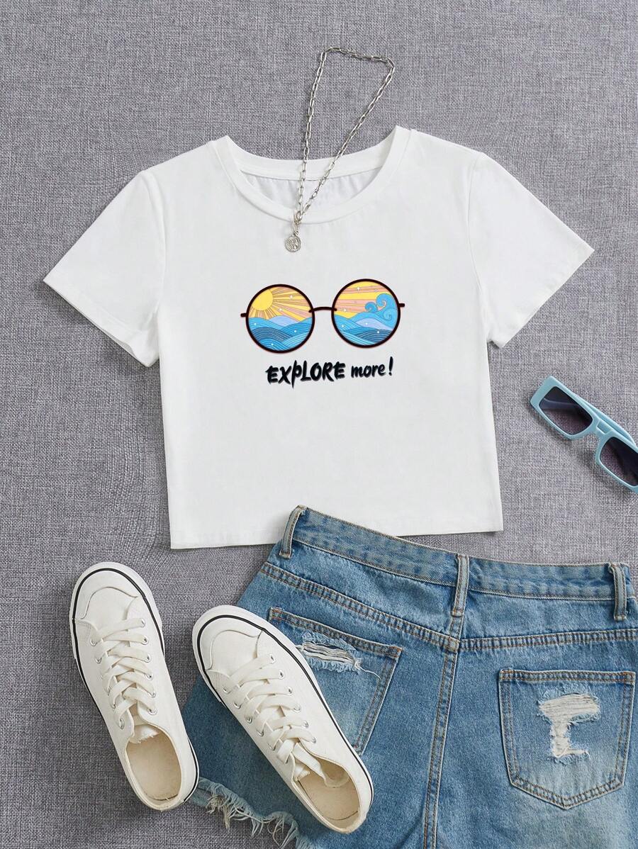 Jelisart Sunglasses & Slogan Graphic Crop Tee