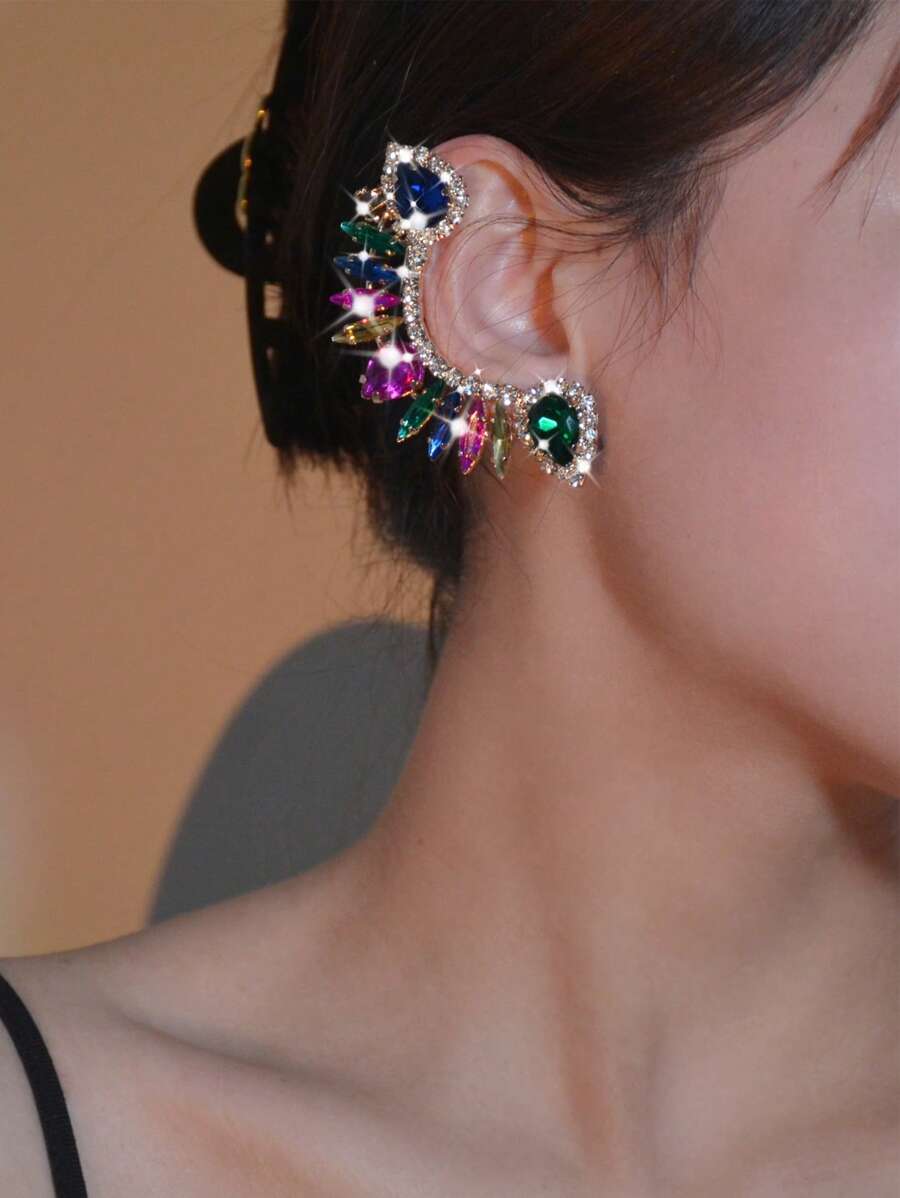 1pair Bohemian Style Colorful Super Sparkling Gemstone & Cubic Zirconia Fashionable & Elegant Party Stud Earrings Copper Jewelry