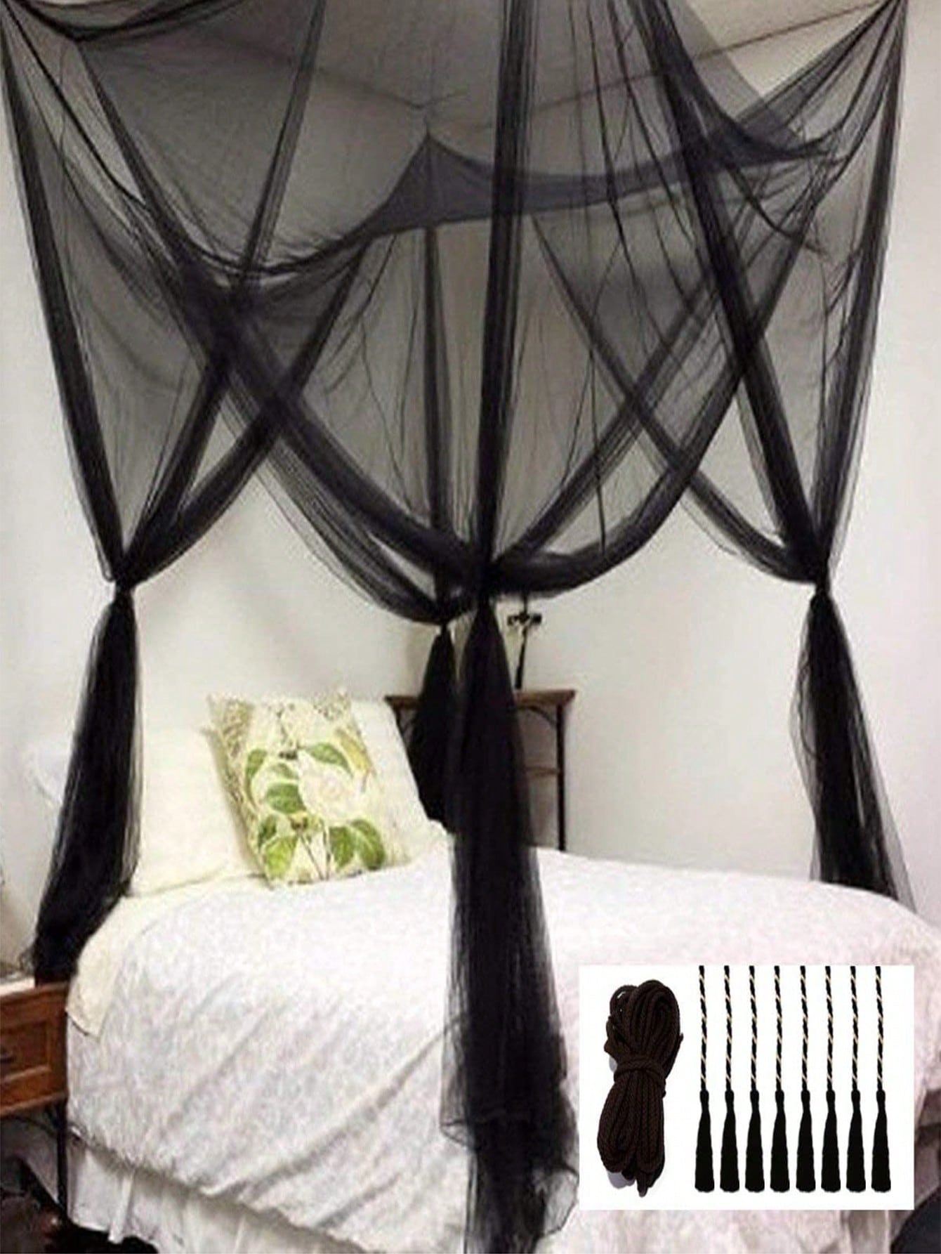 1pc Plain Mosquito Net, Minimalist Plain Black Mosquito Net For Household