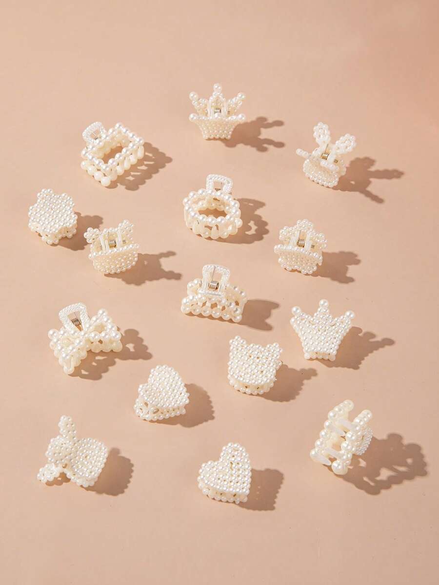 15 piezas Clips de pelo para mujer con decoración de perlas falsas - Clips de pelo lindos, clips de mandíbula, abrazaderas de pelo, clutches de pelo, sujetadores de pelo