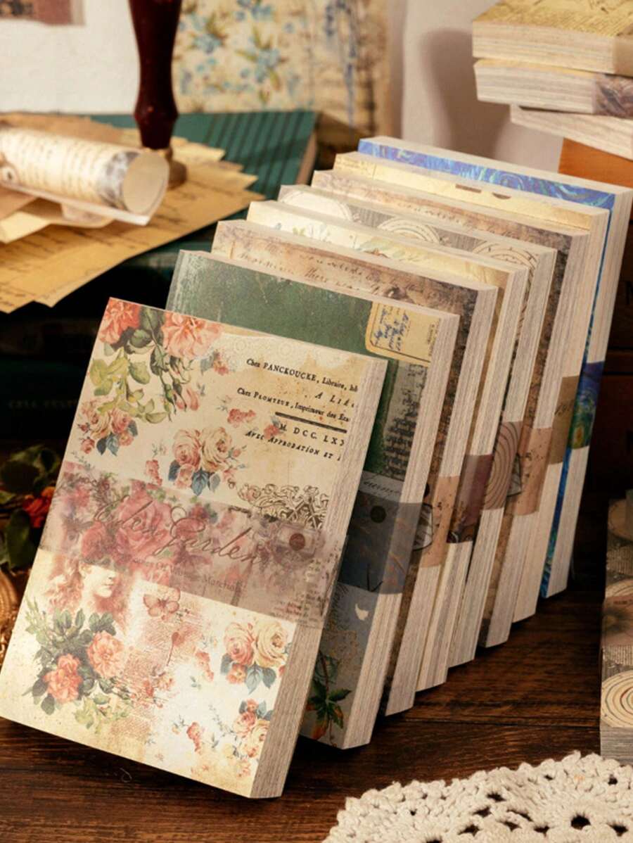 1pack 100pcs Random Vintage & Artistic Scrapbooking Paper Diy Decoration Collage Background Material Back To School