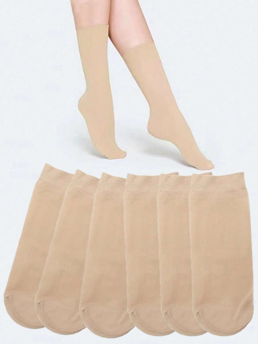5 pares de medias informales transpirables de color beige, hasta media pantorrilla y versátiles, adecuadas para el uso diario