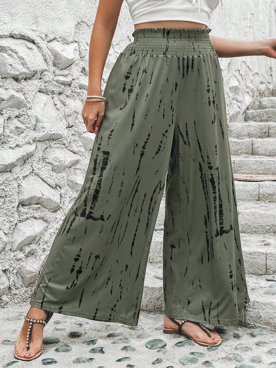 SHEIN LUNE Plus Tie Dye Wide Leg Pants