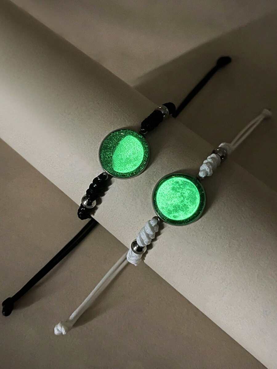 ATLVXJL 2 Stücke Geflochtenes Armband Im Dunkeln leuchtend natürlich Himmel Schwarz Perle Anhänger, Pärchen Valentinstag Geschenk