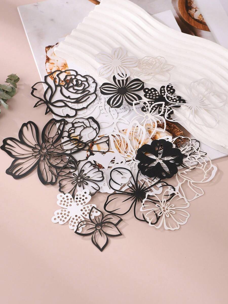 20 peças Papel decorativo artesanal em forma de flor oco vintage multiuso para diy conta de mão