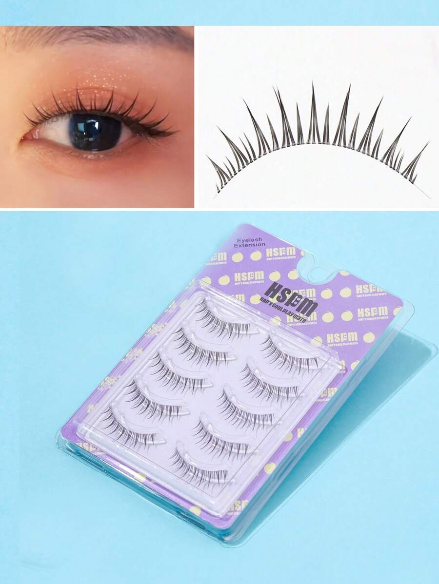 HSPM Manga Wimpern 5 Paar volle Streifen künstliche Wimpern Teufel Comic Wimpern Anime Cosplay künstliche Wimpern mit transparentem Stiel, Manga Wimpern, japanisches Makeup, dick und natürlicher Look Wispy Wimpernverlängerungen, asiatische koreanische Cosplay Anime künstliche Wimpern Makeup-Tool, 0,4 cm-1,2 cm