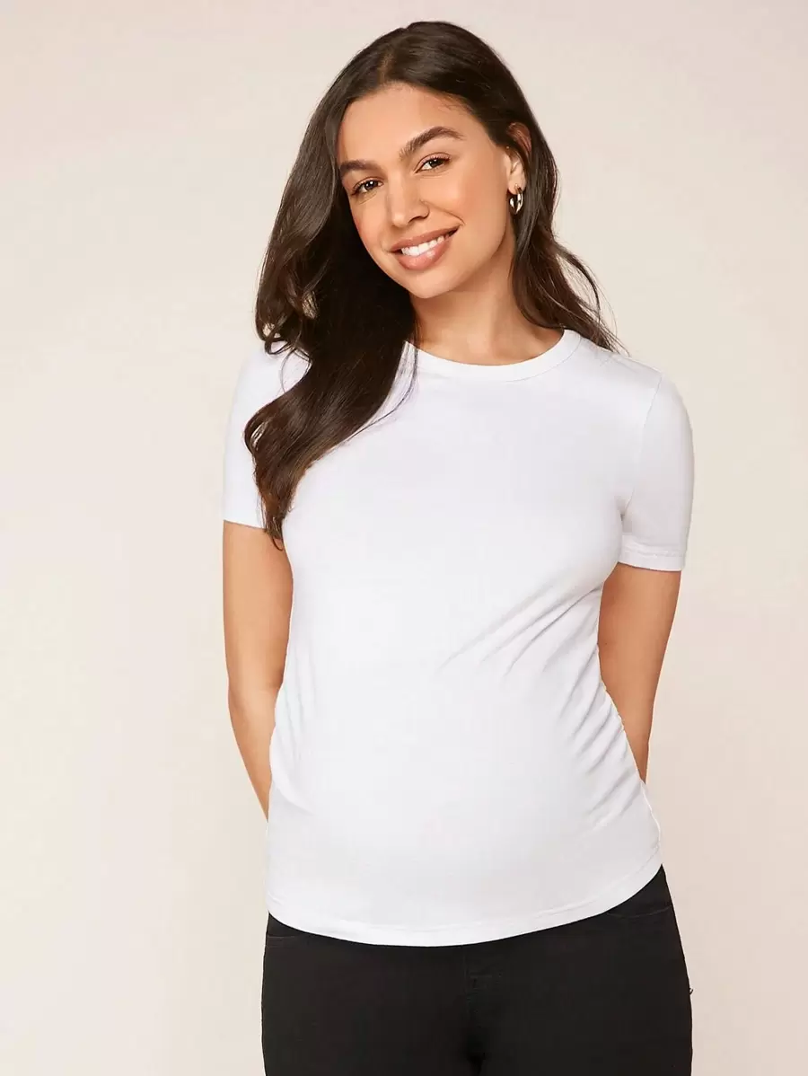 SHEIN BASICS Maternidad Camiseta unicolor de cuello redondo