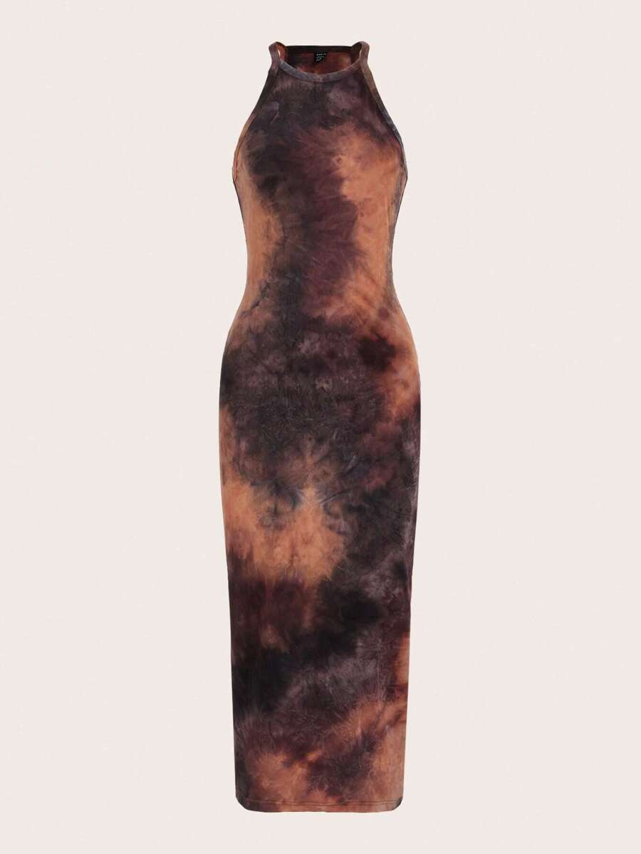 SHEIN EZwear Vestido ajustado de tie dye de cuello halter