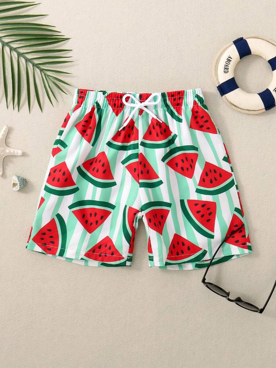 Pantalones cortos de verano para joven con estampado de sandía y cordón ajustable