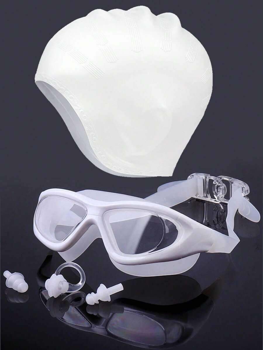SHENYU Large Frame Anti-Fog Swimming Goggles, Swimming Cap With Ear Protection, Nose Clip And Earplugs Set