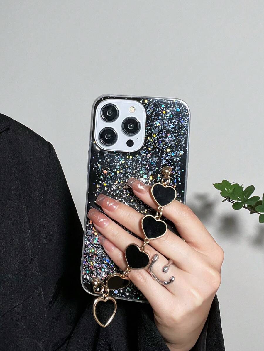 Sequin Decor Anti-fall Phone Case With Hand Strap