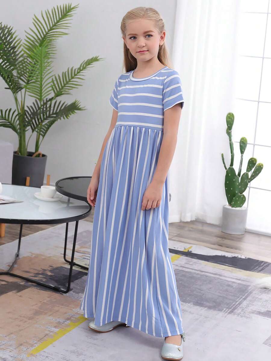 GORLYA Vestido Estampado Casual com Mangas Curtas Para Meninas Pré-adolescentes, Ideal Para Lazer e Atividades ao Ar Livre