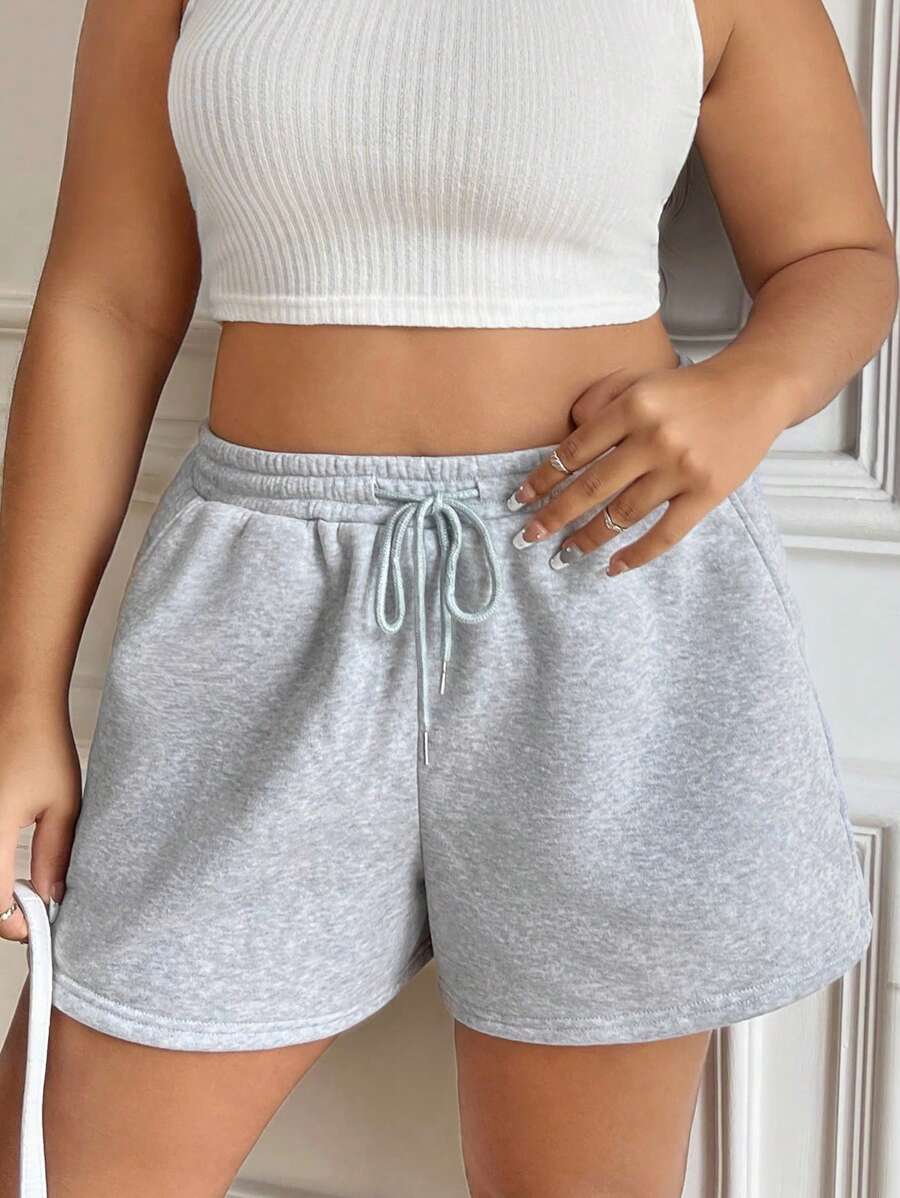 SHEIN EZwear Plus Drawstring Waist Track Shorts