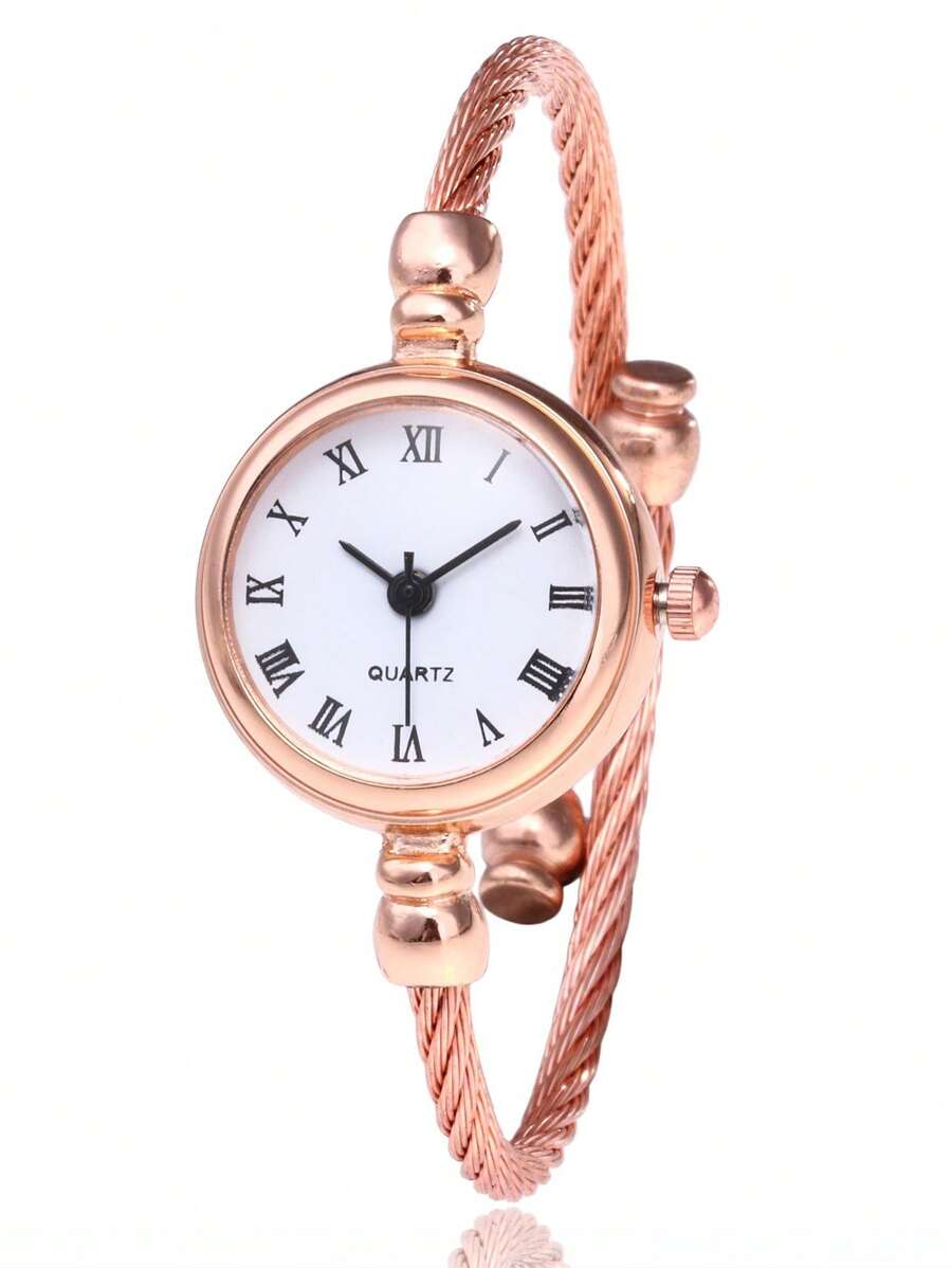 1pc Women Rose Gold Zinc Alloy Strap Casual Round Dial Quartz Watch, For Daily Life