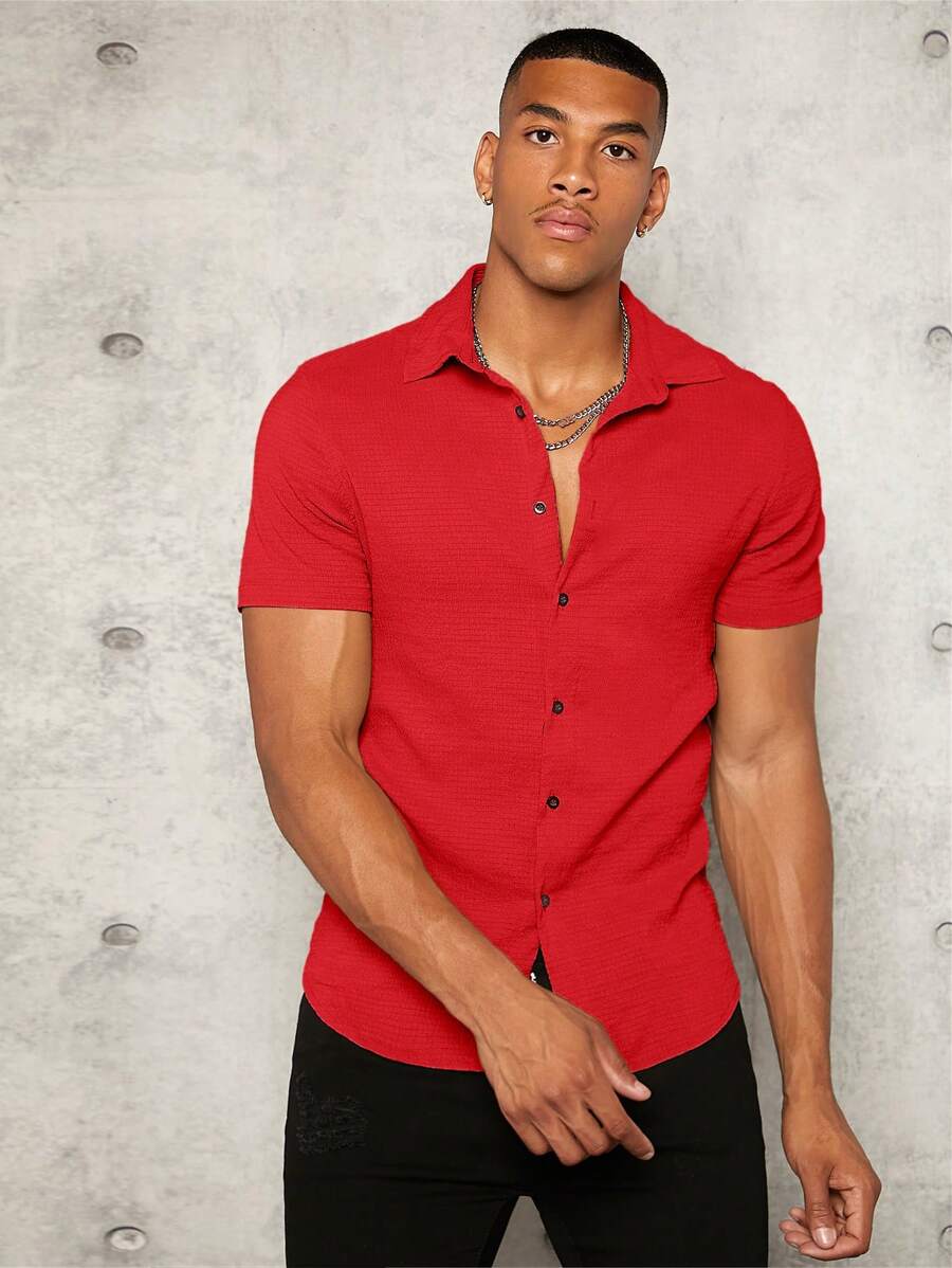 Manfinity VCAY Uomo Camicia monocolore con bottone frontale
