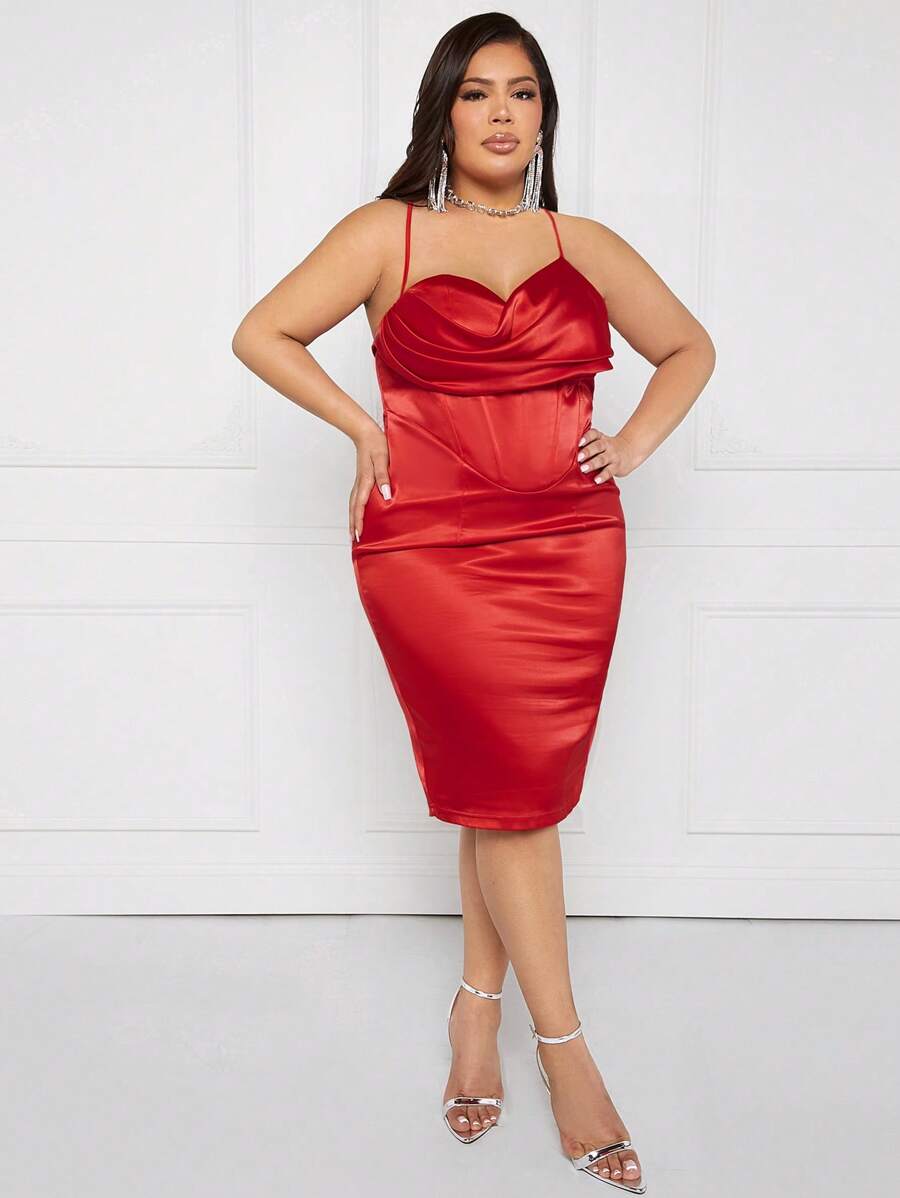 SHEIN SXY Plus Draped Collar Satin Cami Dress