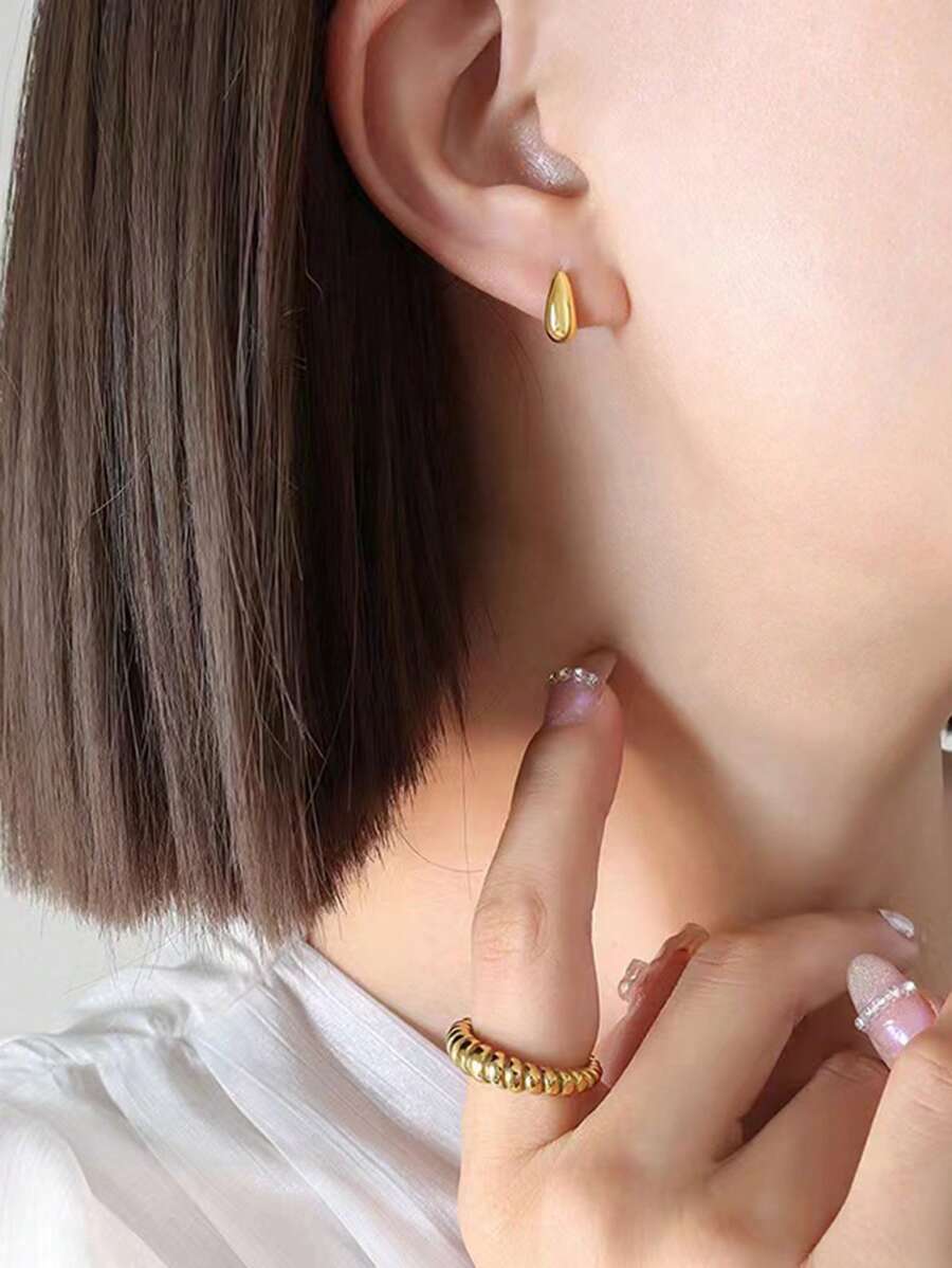 1pair Stainless Steel Korean Style Fashion Simple Versatile Luxury Light Drop Earrings With Unique Design, Sweet Style And Gentle Elegant For Daily Wear, And Elegant Mini Water Drop Shape