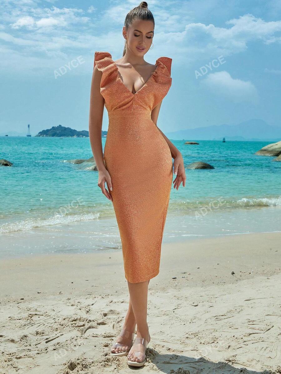 ADYCE Ruffle Trim Bodycon Dress