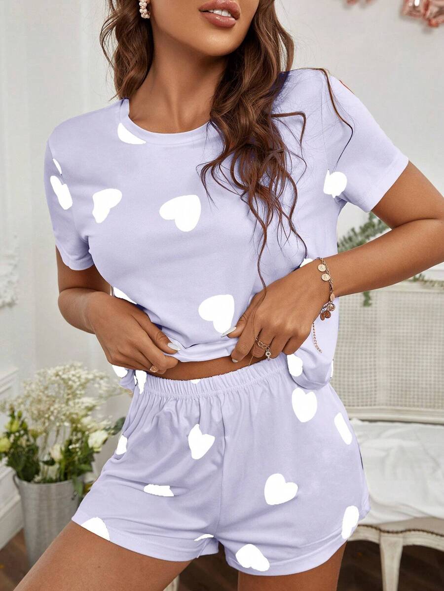 Heart Print Tee & Shorts PJ Set / Pajama Set