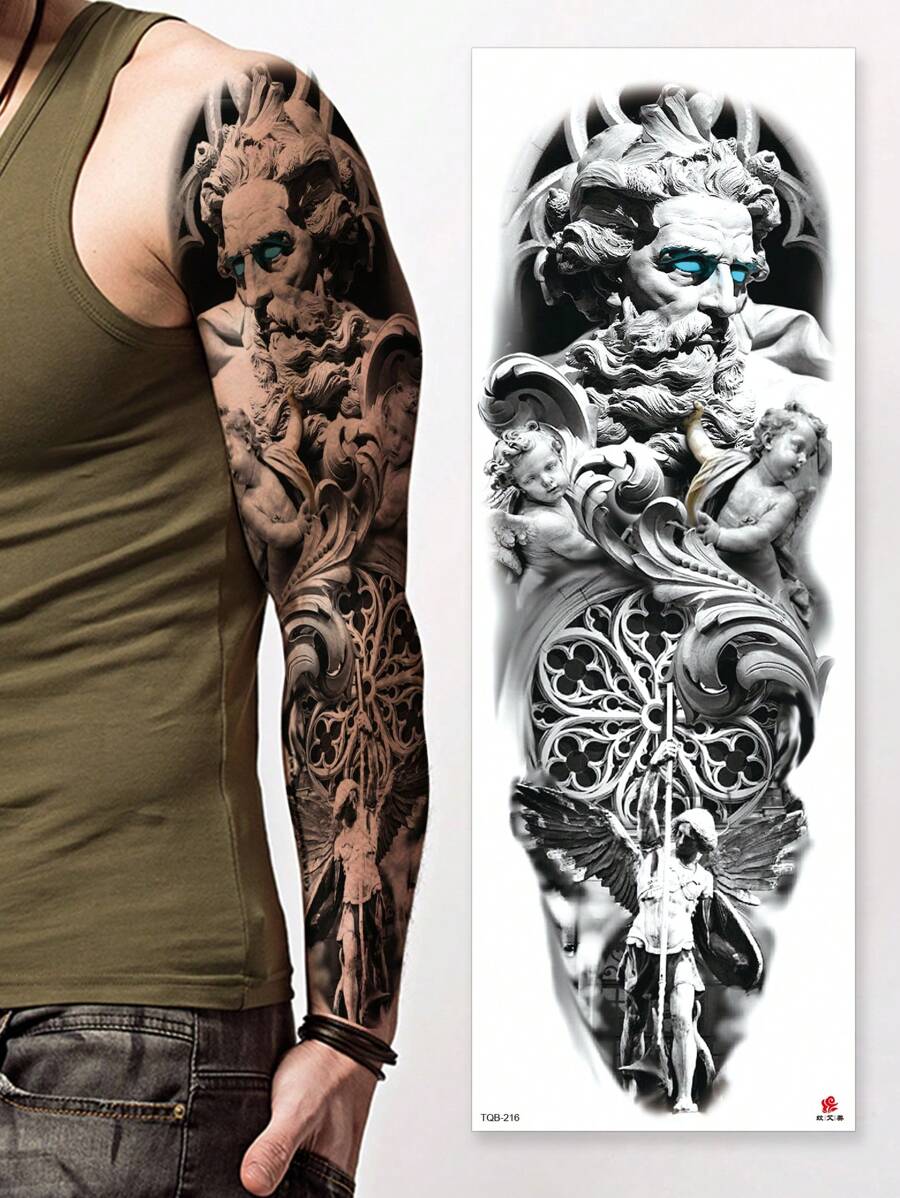 1pc Realistic Waterproof Arm Tattoo Sticker, Fierce Wild Animals Tiger, Wolf, Full Arm Large Temporary Tattoo Sleeve
