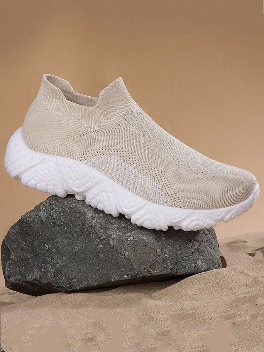 Sporty Running Shoes For Men, Colorblock Knit Detail Slip-on Sneakers