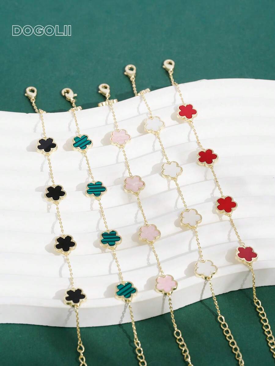 1 pieza Pulsera de cadena con flor minimalista y de moda, aleación de cobre con piedras de circonita microincrustadas, adecuada para uso diario y como regalo de vuelta a clases, San Valentín, mamá, madre, Día de la Madre