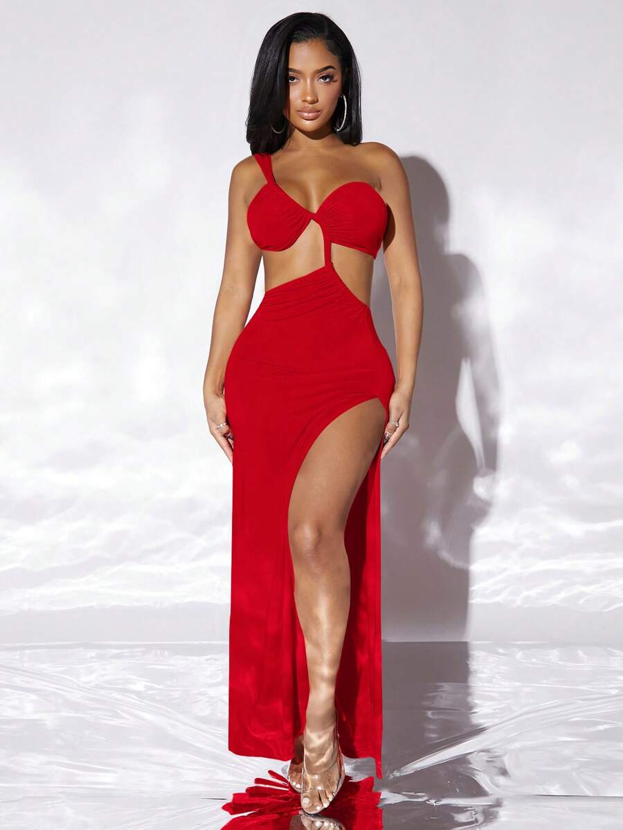 SHEIN SXY One Shoulder Cut Out Split Thigh Dress
