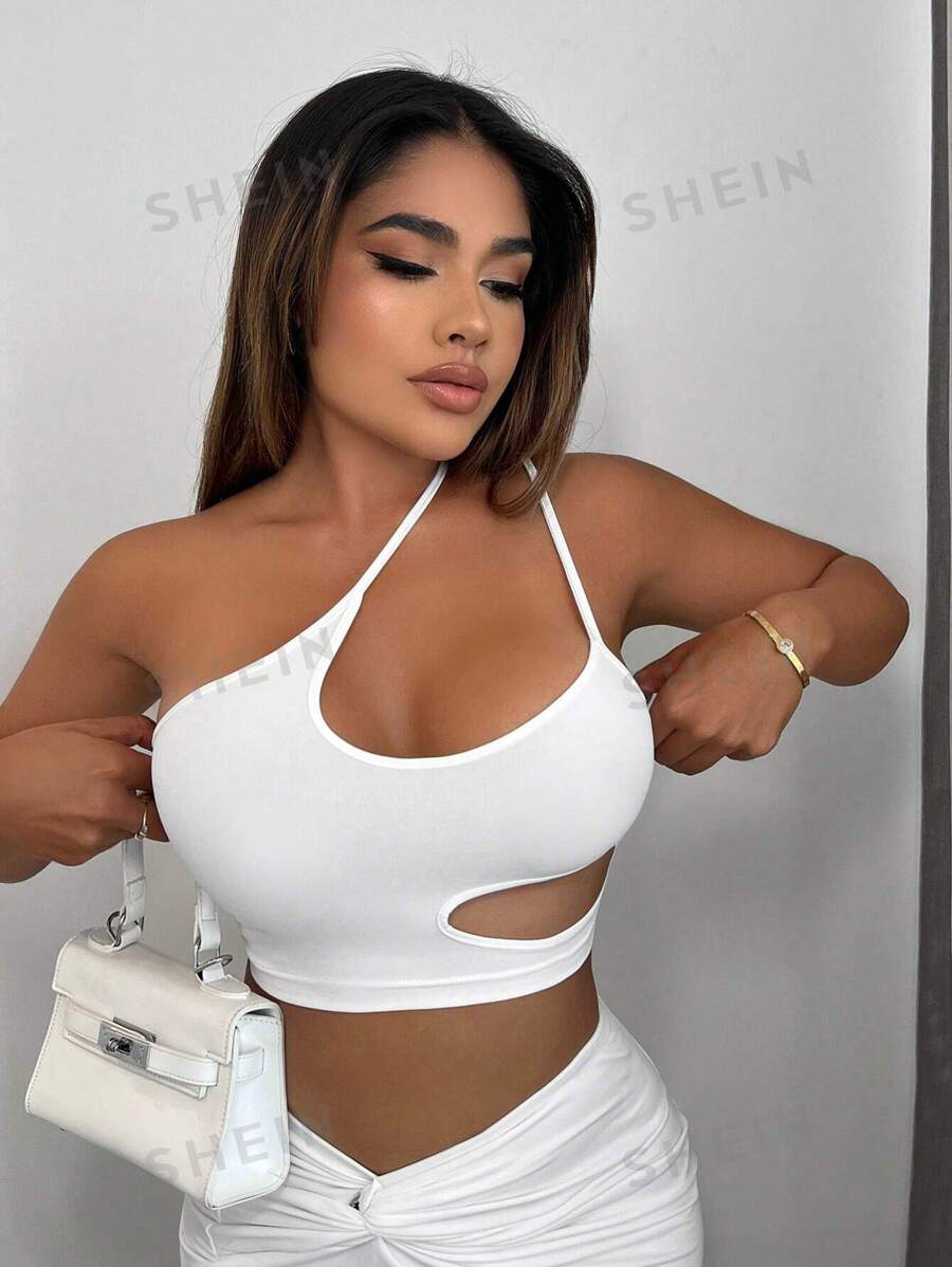 SHEIN SXY Top Femei Alb Rochii Femei Top Alb Tinuta Alb Crop Top Asimetric Top Tube Top