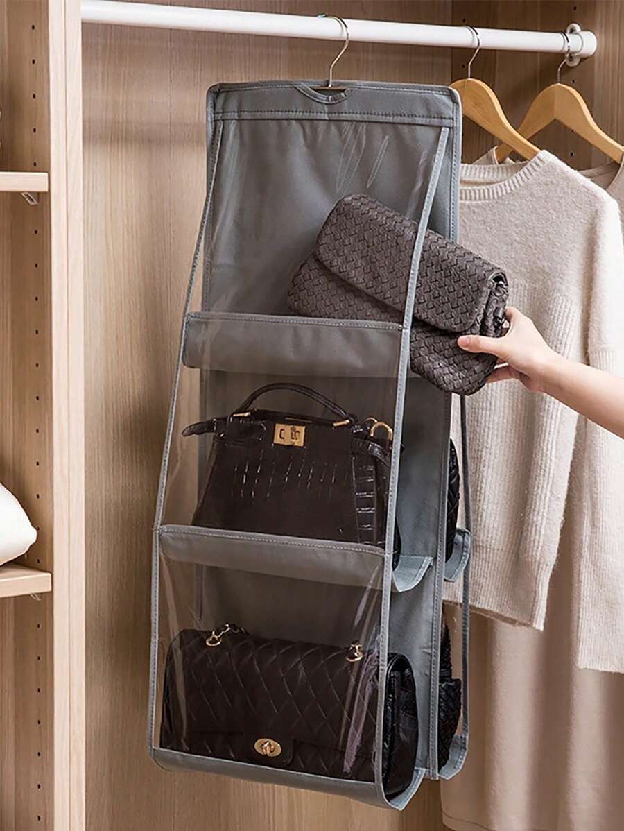 For Wardrobe Closet Transparent Storage Bag Hanging Handbag Clear Sundry Shoe Bag With Hanger Pouch Handbag Organizer Hanging Purse Storage Holder for Closet, Stuff BagClothes Storage