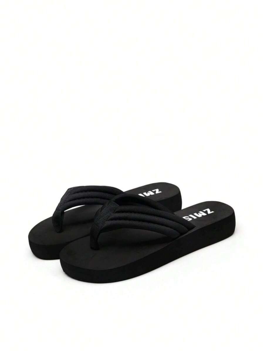Sandalia negra de tacón de cuña resistente al desgaste de moda, casual y simple para mujeres, adecuada para vacaciones, hogar, playa, uso en interiores y exteriores