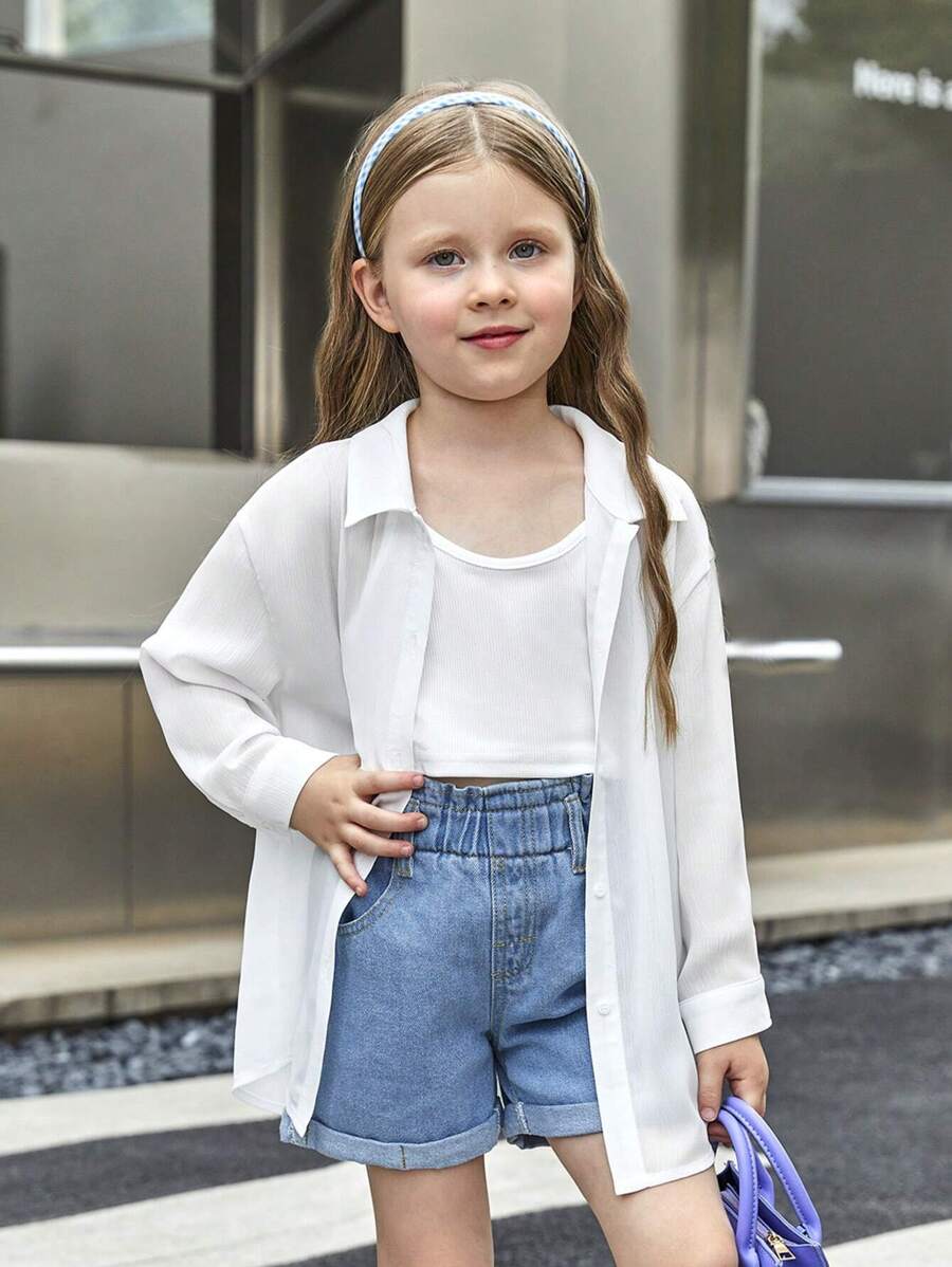 SHEIN Bambine Camicia monocolore spalle cadenti senza top con bretelle sottile