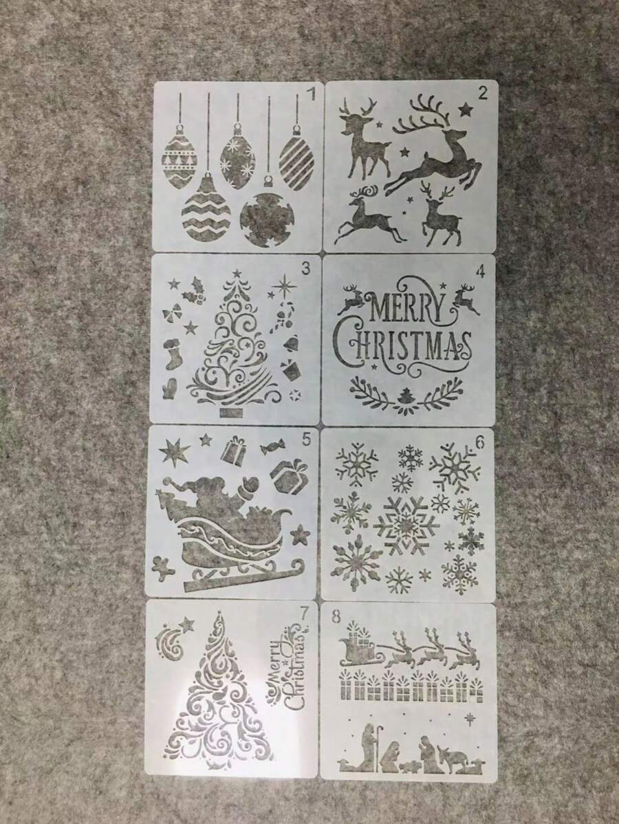 8pcs White Plastic 5-Inch Christmas Hollow Painting Stencil Templates