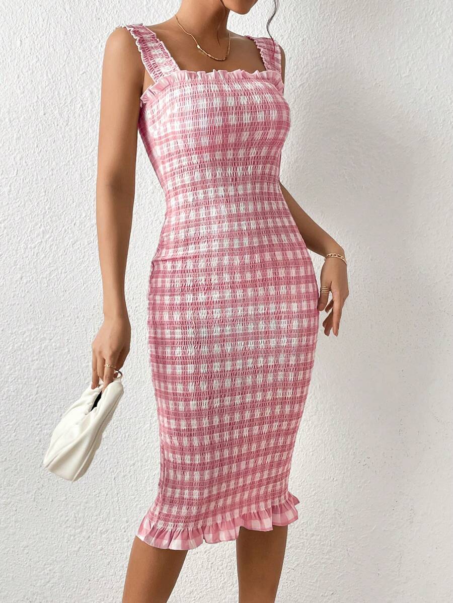 Aveloria Plaid Print Ruffle Hem Cami Dress