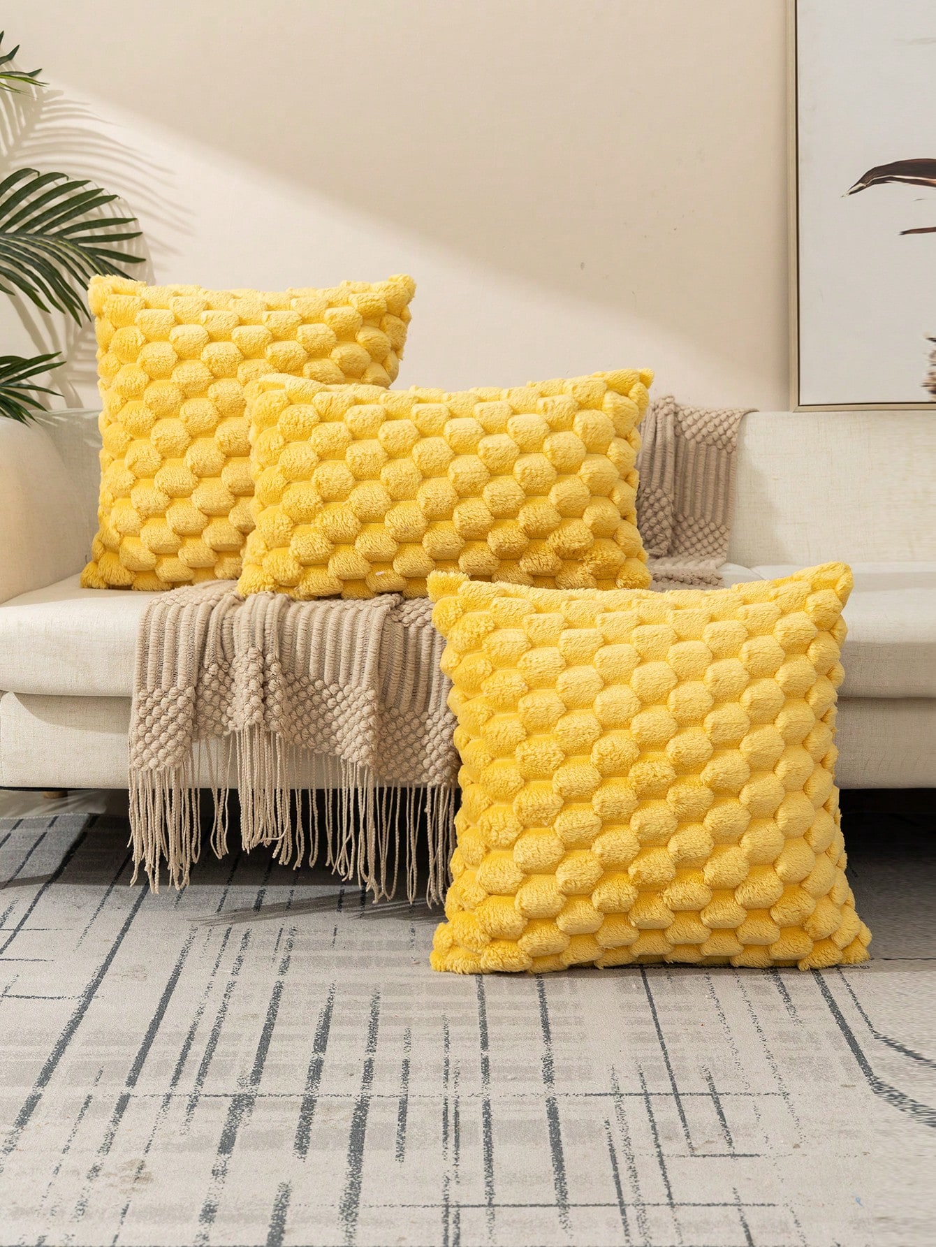 1pc Geometric Pattern Yellow Cushion Cover Without Filler, Modern Soft