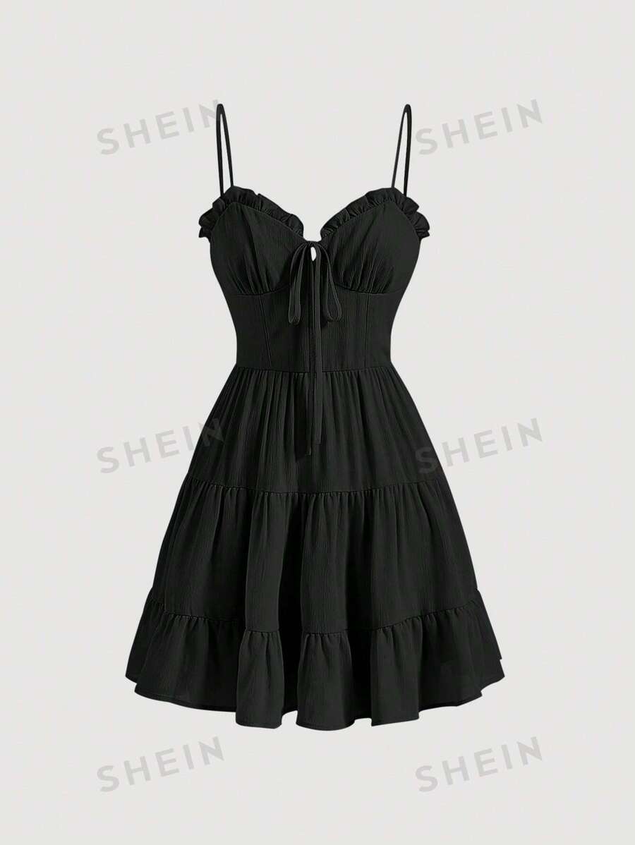 SHEIN MOD Vestido de tirantes unicolor ribete fruncido bajo con fruncido