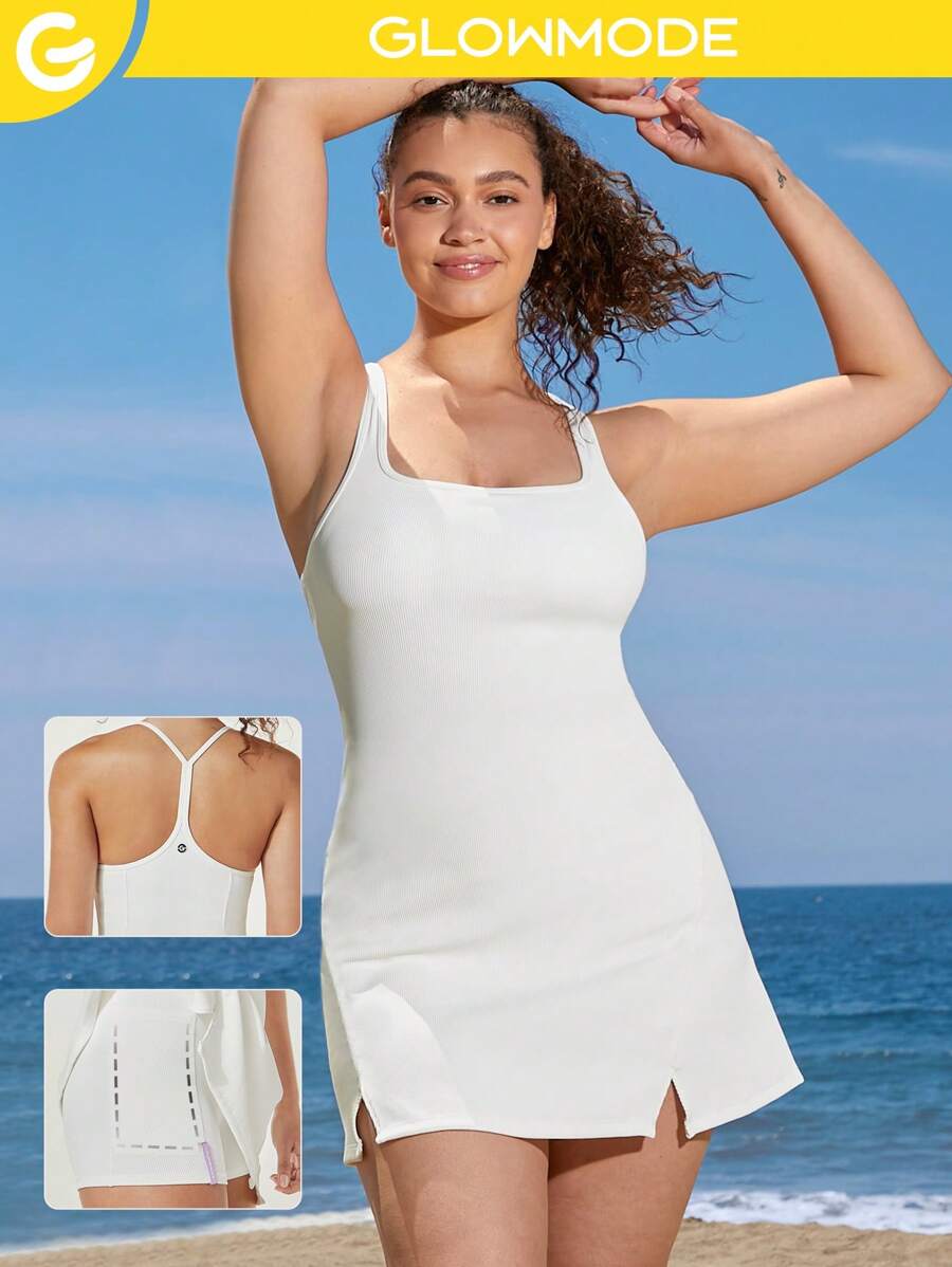GLOWMODE Vestido Mini De Ropa Deportiva Sólido Con Chaleco De Costilla Cuadrado