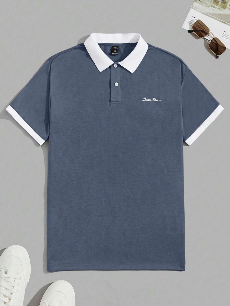 Manfinity VCAY Uomo Camicia polo con grafica lettera bordo a contrasto
