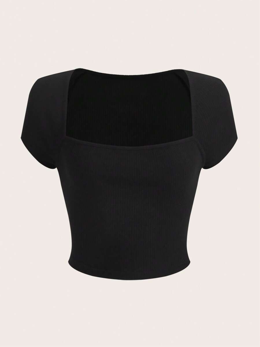 SHEIN EZwear Damskie T-shirty Prążkowana Dzianina Prosty Casual