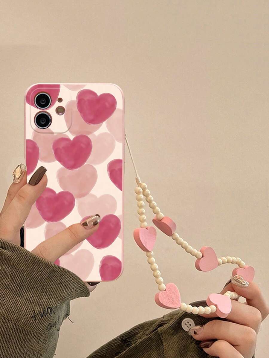 Pink Heart Pattern Phone Case With Lanyard Compatible With Xiaomi Redmi Note 11,Xiaomi Redmi 9A,IPhone 11