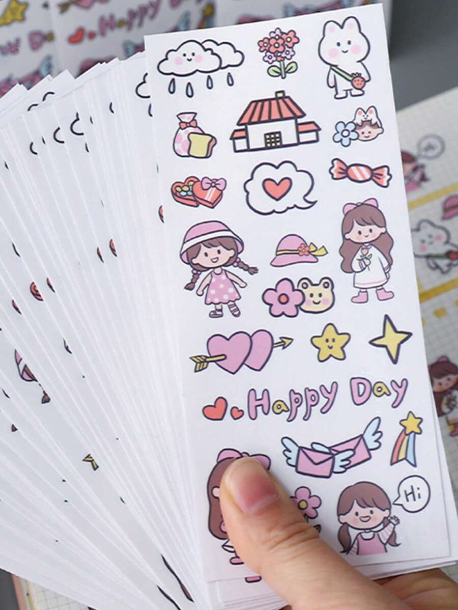 3pcs Cartoon Graphic Assorted Sticker, Cute Multi-purpose Decorative Sticker For DIY Craft, Decoration, Hand Account