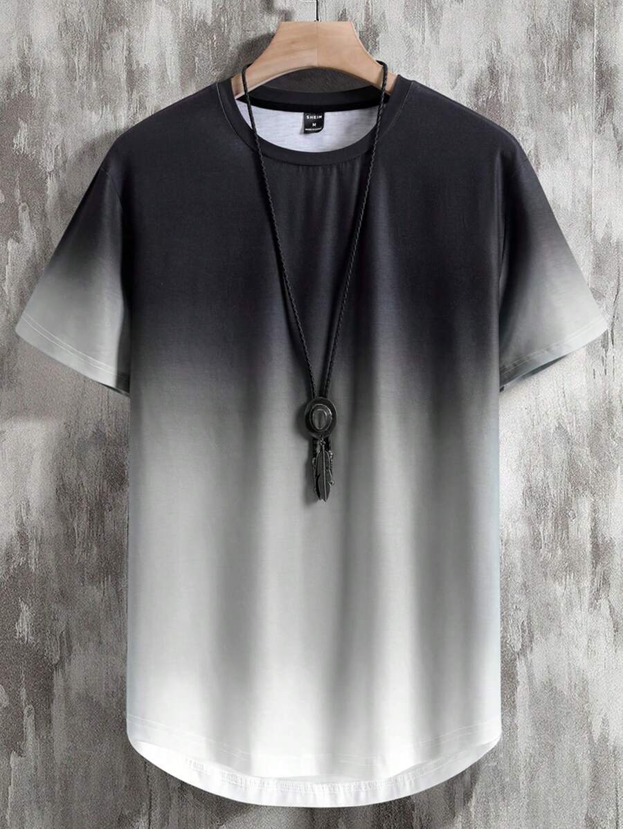 Manfinity Homme Hombres Camiseta de ombré bajo curvo