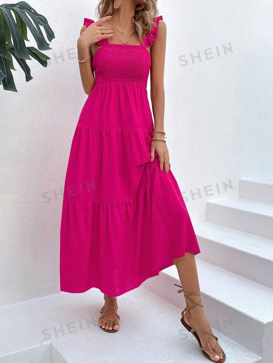Breezaya Vestido de línea A hasta los tobillos con volantes en el bajo, vestimenta de vacaciones y playa para mujeres