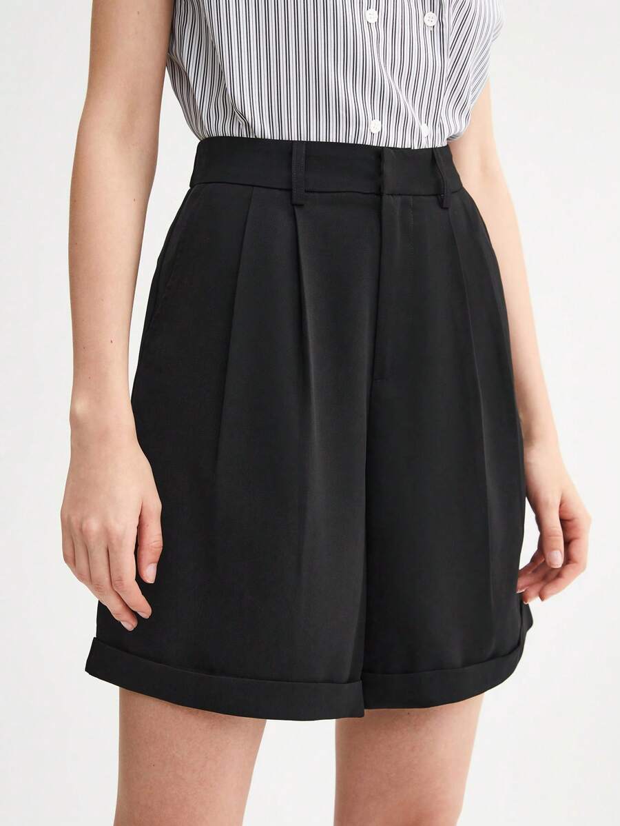 BizChic Fold Pleated Roll Up Hem Wide Leg Shorts Workwear