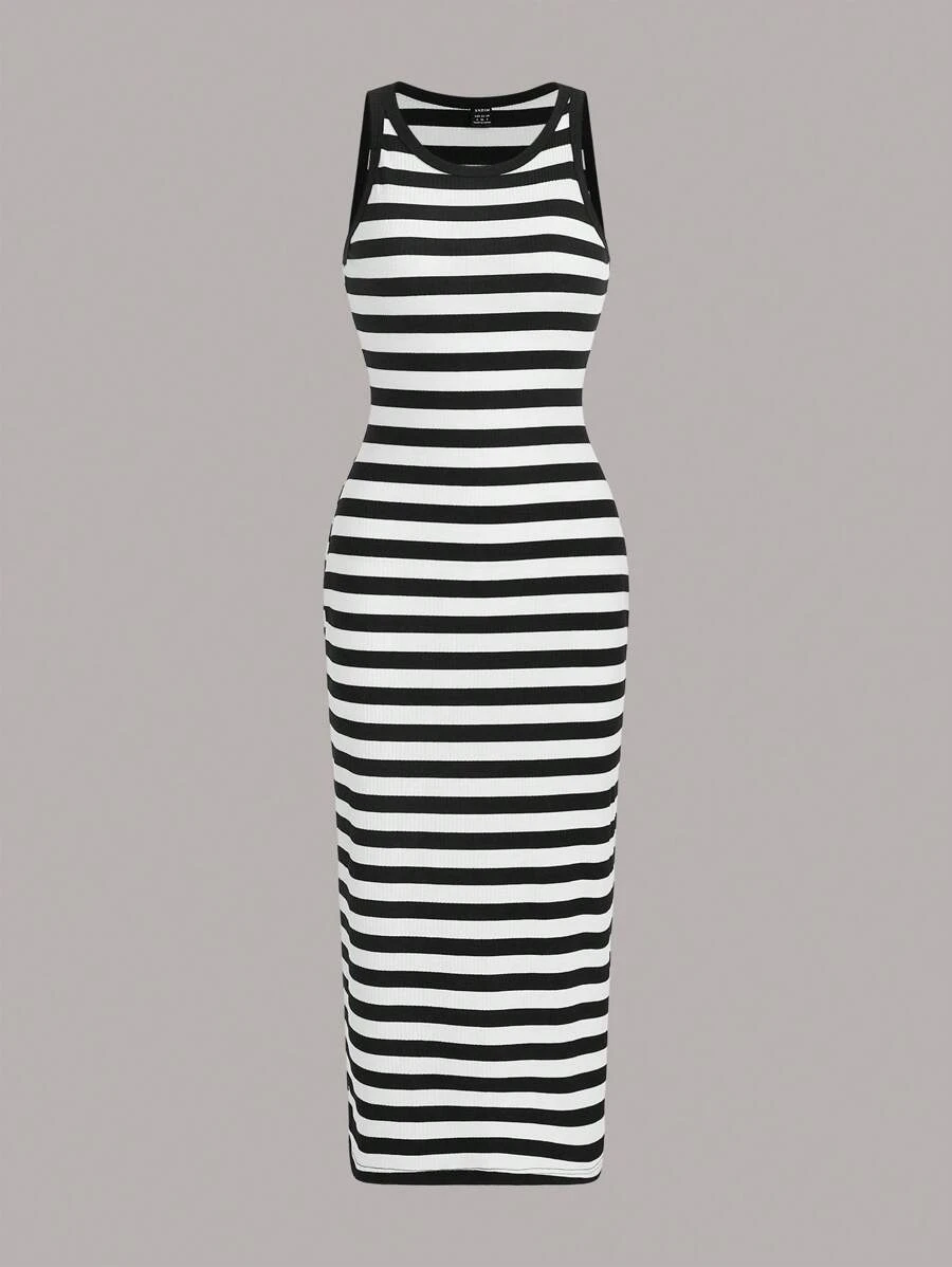 SHEIN EZwear Striped Print Bodycon Dress