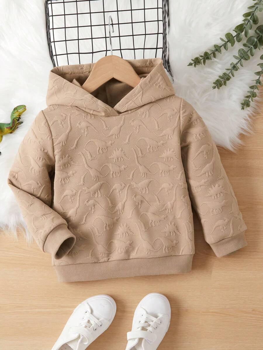 SHEIN 1pc Young Boys' Dinosaur Embossed Hooded Long Sleeve Sports Shirt,Holiday,Summer,Travel