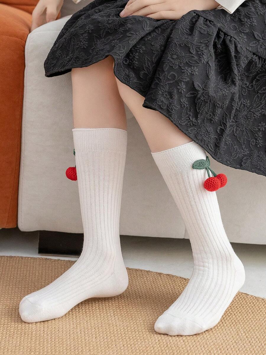 1 para Skarpety dziewczęce Cherry Decor na łydki do codziennego życia
