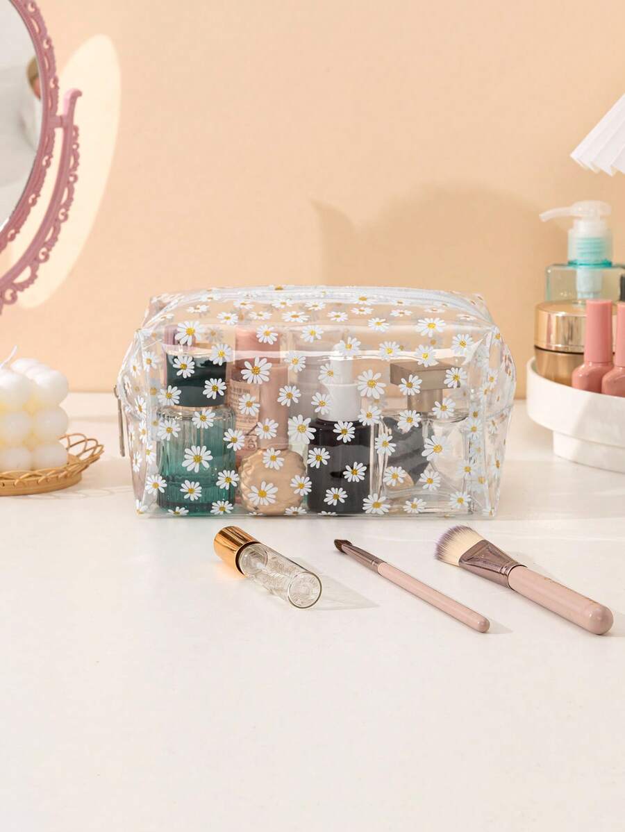 Pvc Daisy Print Clear Square Makeup Bag Makeup Bag Makeup Pouch Skincare Bag Toiletry Bag Packing Cubes, Travel Essentials Cruise Essentials Dorm Essentials, Wedding Bridesmaid Gifts, Mom Gifts, Birthday Gifts, Gifts For Friends And Teachers, Home Decor, Bathroom Living Room Bedroom Decor, Bathroom Organizer, Jewelry Organizer, Lip Oil Organizer, Nail Polish Organizer Storage Makeup Organizer Makeup Case Makeup Travel Toiletry Organizer Clear Essentials Gifts Storage Zipper Accessories Nail