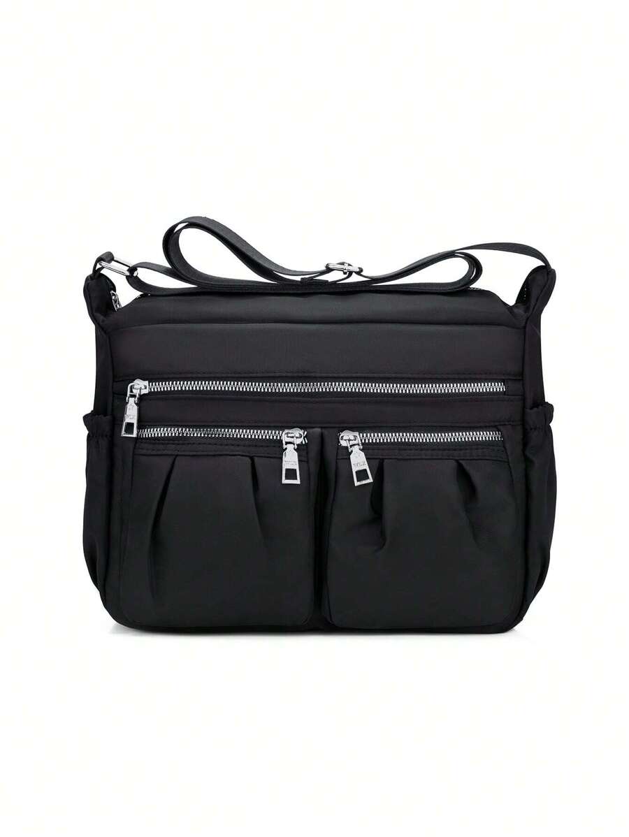 Minimalista Multi-Compartimento Bolsa Quadrada Zíper Frontal Detalhe Franzido O Saco Da Escola Para , Garotas Adolescentes , , , & Em Colégio , Universidade & Ensino Secundário , Perfeito Para Outdoors , Viajar Por & Voltar Para Escola