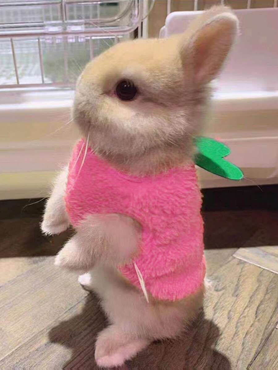 1 pieza Sudadera cálida con estampado de conejito y fresa, tema navideño, para otoño/invierno