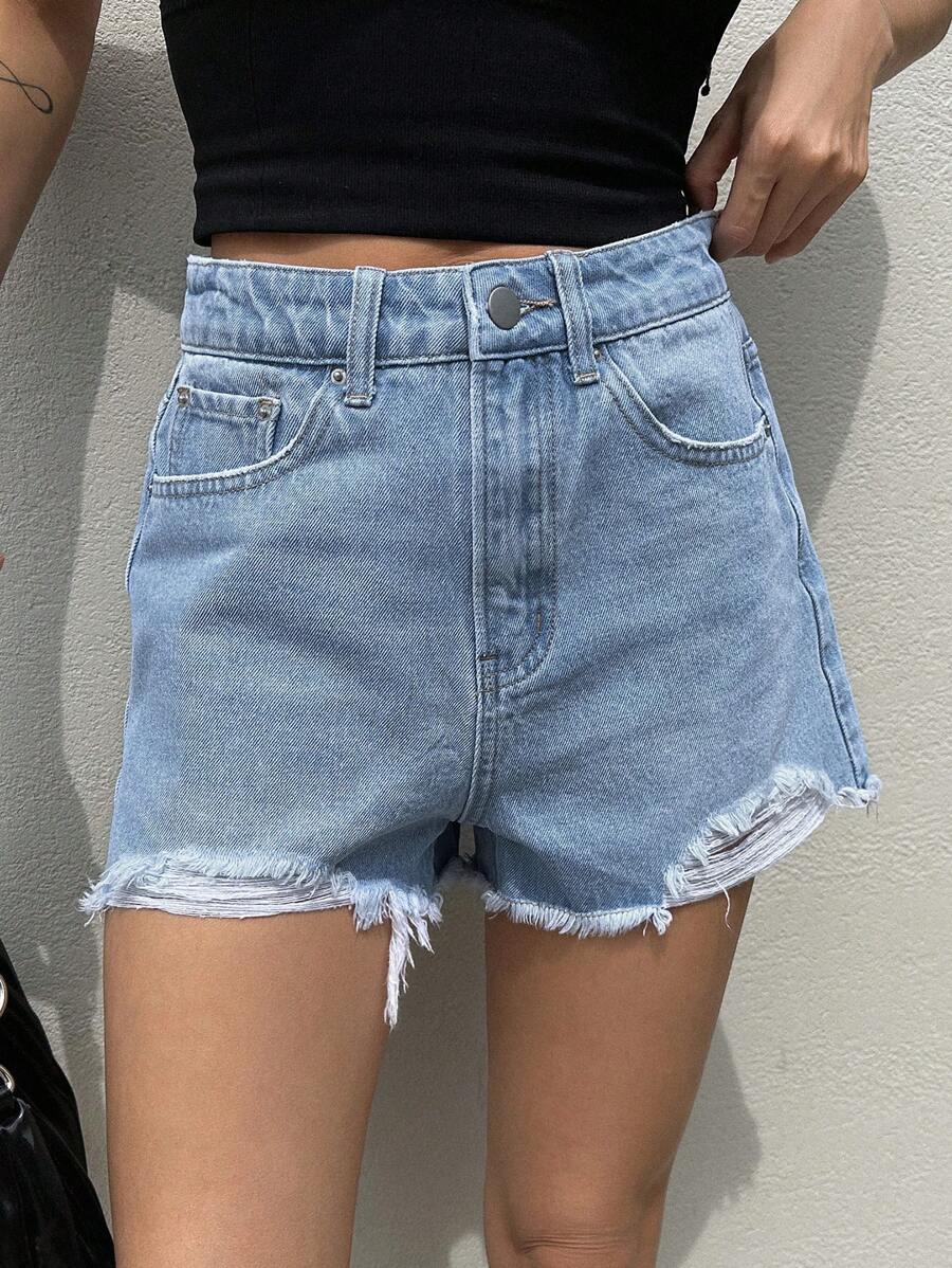DAZY Hoge taille Onbewerkte zoom Denim shorts